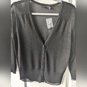 The Limited Mesh Shimmer Black V Neck Cardigan Button Sweater Size Large NWT